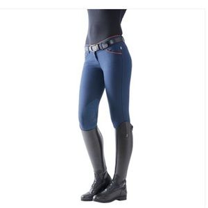 Devon-Aire Signature Classic Knee Patch Breeches 26 Navy/Orange piping